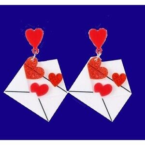 Red Heart Valentines in Envelope Dangle Earrings